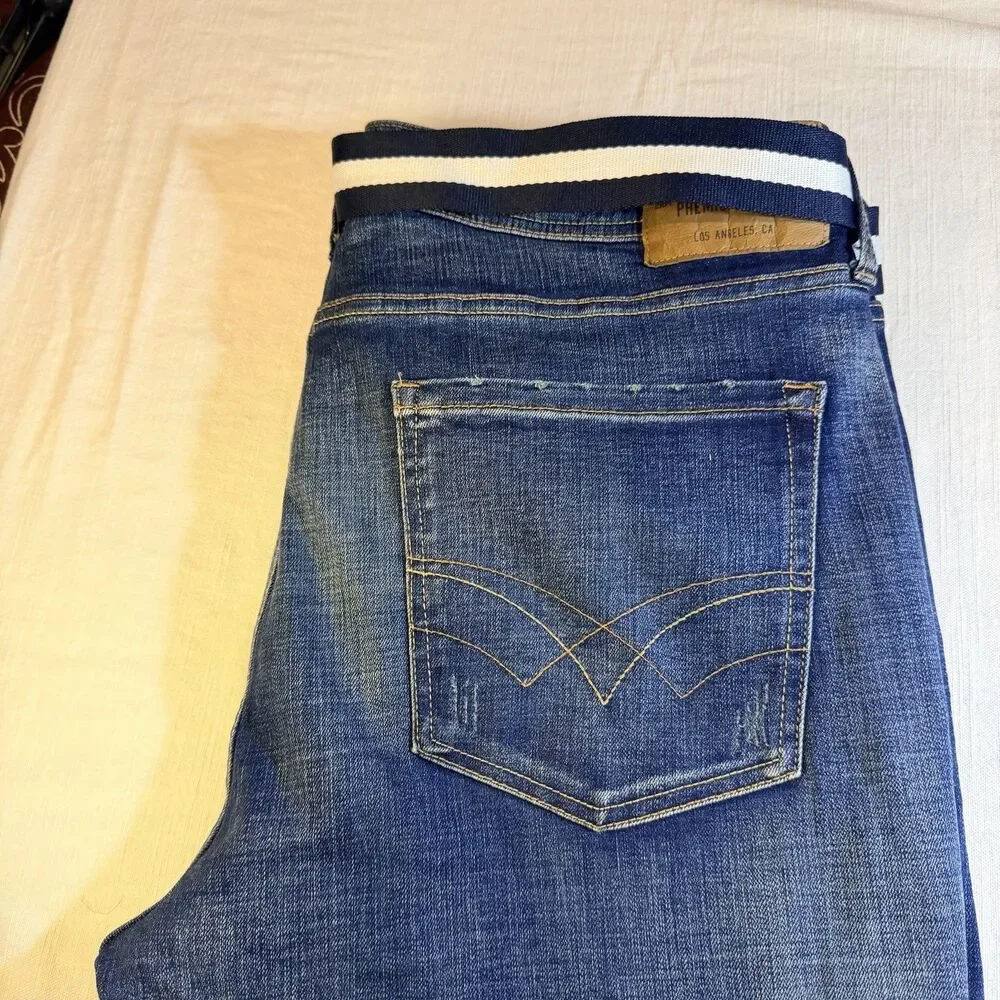 Seven 7 Jeans Mens 36 x 32 Blue Denim Slim Straight Leg Dark Wash Retro Belt
